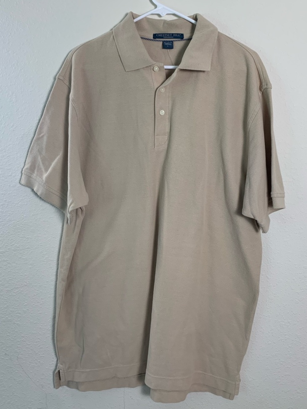 Chestnut Hill Beige Men's Short-Sleeve Polo Shirt Large NWT Cotton Preppy Office